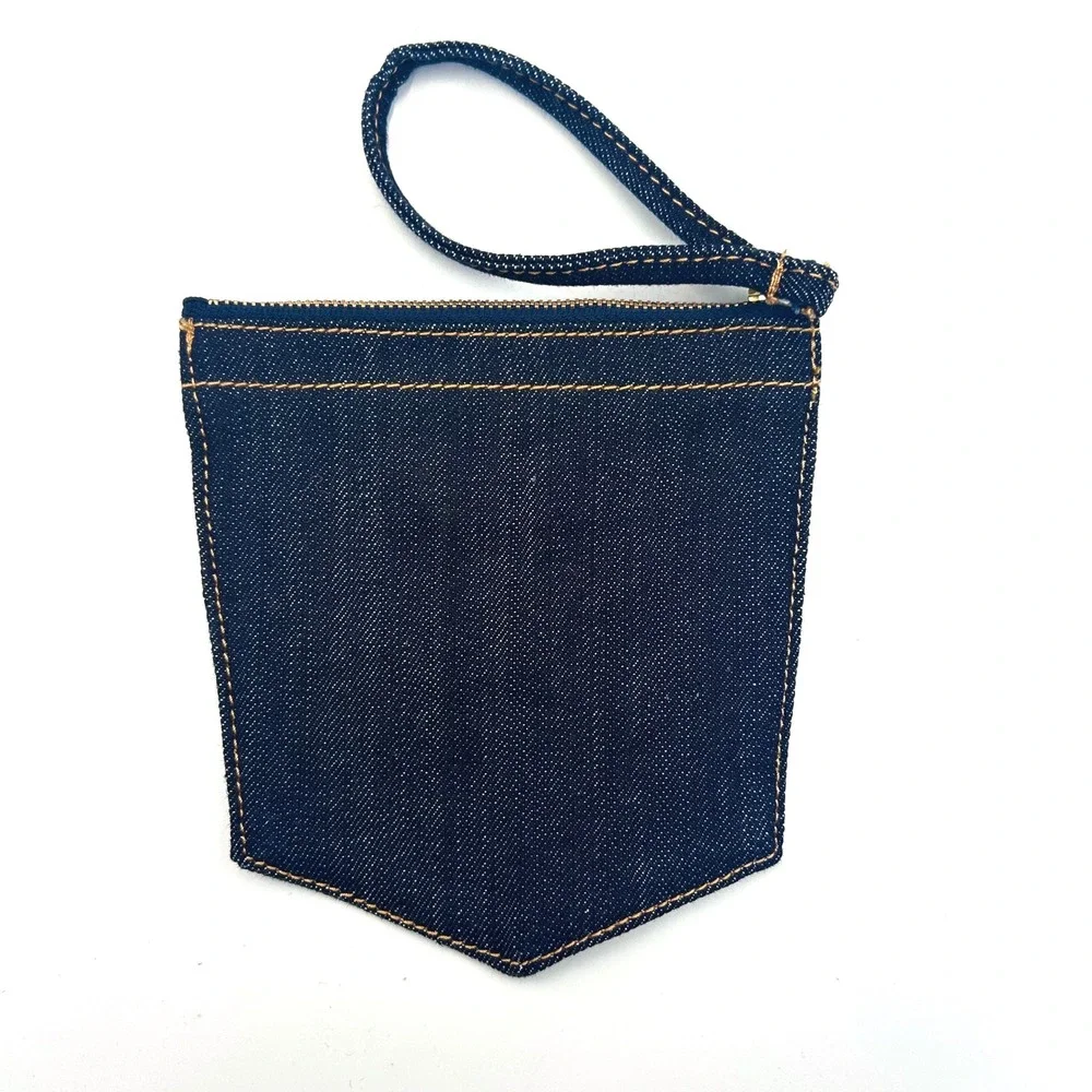 Wrangler Denim Pocket Wristlet Pouch Dark Wash Cotton Blue Western Americana